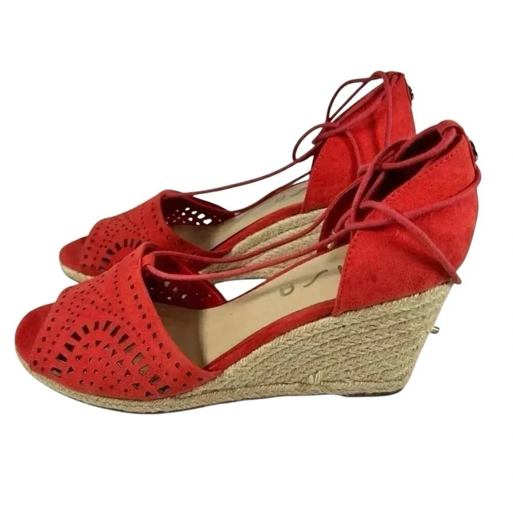 2/$30 UNISA Bionco-T Size 10M Suede Laser Cut Rope Ankle Wrap Jute Espadrilles